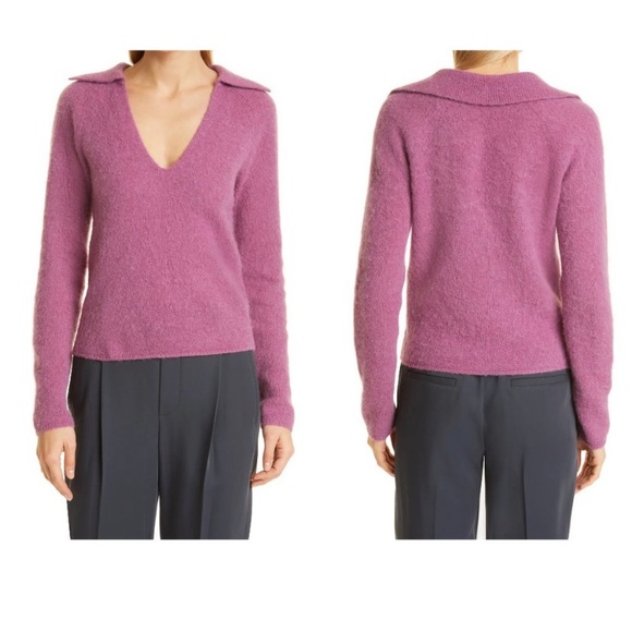 NEW Vince Brushed Alpaca & Merino Wool Blend Polo Sweater in Pink XL